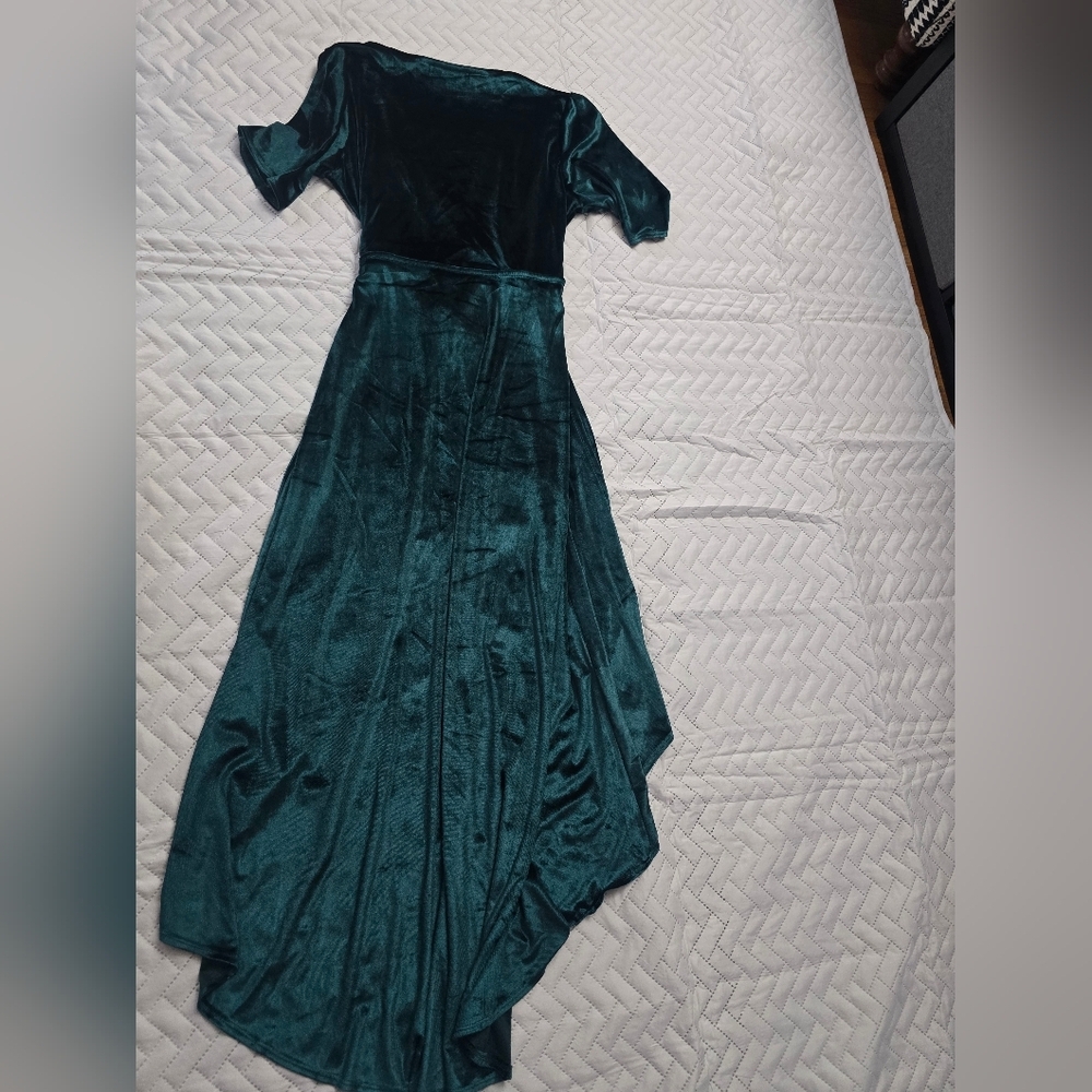 Lulus Amour Teal Green Velvet High-Low Wrap Dress - Picture 11 of 11